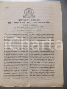 Documento originale, autentico 1852 BRESCIA Vescovo Girolamo VERZERI  Lettera sulle visite pastorali 30x42 cm 1