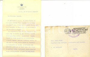 Autografo originale 1928 TORINO Lettera ringraziamento gen. Emilio MONTASINI Primo aiutante di campo 1