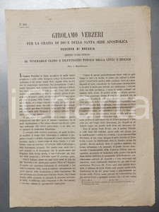 Documento originale, autentico 1860 BRESCIA Vescovo Girolamo VERZERI  Sulla penitenza in Quaresima 30x42 cm 1