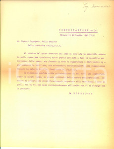 Manoscritto, lettera originale 1940 ROMA ANCC Lettera agli ingegneri per la riduzione delle spese di trasferta 1
