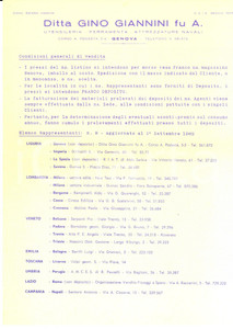 Manoscritto, lettera originale 1962 GENOVA Ditta Gino GIANNINI Utensileria  Elenco dei rappresentanti 1