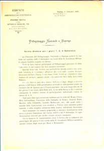 Manoscritto, lettera originale 1906 TORINO Pellegrinaggio a SUPERGA per bicentenario PIETRO MICCA  Norme 1