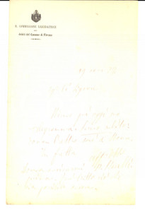 Autografo originale 1879 FIRENZE Commissione Liquidatrice Debiti  Lettera Paolo BOSELLI AUTOGRAFA 1