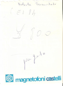 Materiale pubblicitario d’epoca 1965 ca PUBBLICITA  Magnetofoni CASTELLI Ricevuta 11x15 cm 1