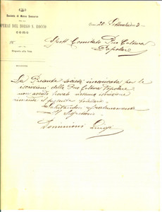 Manoscritto, lettera originale 1903 COMO Lettera SocietÃ  di Mutuo Soccorso Operai del BORGO SAN ROCCO 1