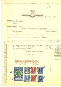 Documento originale, autentico 1959 MILANO Ditta LAYLA prodotti di bellezza Fattura commerciale per smalti 1