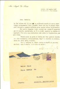Manoscritto, lettera originale 1947 GENOVA Avv. Angelo DE FERRARI a Isabella UGO su terreno espropriato 1