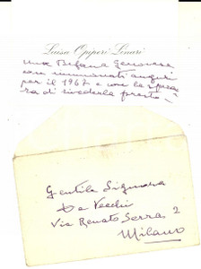 Autografo originale 1966 MILANO Biglietto da visita Lina OPIPERI LINARI Autografo 1