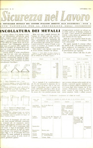 Giornale, rivista storica 1963 SICUREZZA NEL LAVORO Incollatura dei metalli Rivista anno XVII nÂ° 10 1
