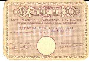 Oggetto da collezione cartaceo 1949 ALESSANDRIA Ente Nazionale Assistenza Lavoratori  Tessera Luigi CARRARA 1