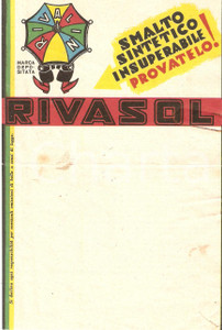 Materiale pubblicitario d’epoca 1965 ca RIVALIN Smalto sintetico RIVASOL Ricevuta ILLUSTRATA 10 x 16 cm 1