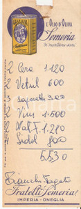 Materiale pubblicitario d’epoca 1965 ca ONEGLIA IM Fratelli SEMERIA Olio d oliva Ricevuta 6x16 cm 1