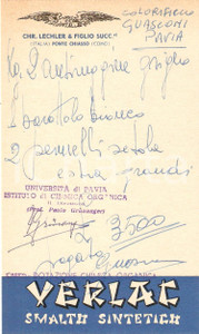 Materiale pubblicitario d’epoca 1967 PONTE CHIASSO CO LECHLER Smalto sintetico VERLAC Ricevuta 9x16 cm 1