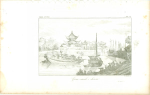 Stampa, bozzetto originale 1845 Cesare CANTU  Gran canale e chiusa Stampa estratta da Storia Universale 1