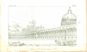 Stampa, bozzetto originale 1845 Cesare CANTU  Interno Camposanto di PISA Stampa da Storia Universale 1
