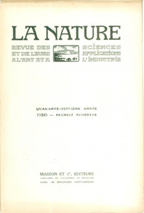 Giornale, rivista storica 1920 LA NATURE Indici 48Â° annata Revue ILLUSTREE SCIENCE 1