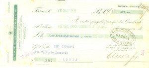 Documento originale, autentico 1936 FERRARA Officine metallurgiche SGARBI CHIOZZI Cambiale pubblicitaria 1