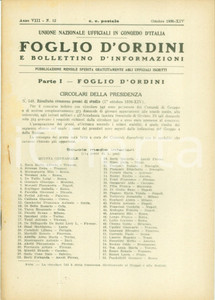 Documento originale, autentico 1936 ROMA U.N.U.C.I. Foglio d ordini Disposizioni sui movimenti degli ufficiali 1