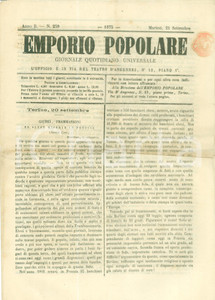 Giornale, rivista storica 1875 EMPORIO POPOLARE Giudei frammassoni e miserie in PRUSSIA Giornale 1