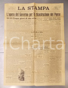Giornale, rivista storica 1943 LA STAMPA Opera del Governo per la ricostruzione del Paese Giornale 1