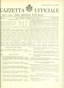 Documento originale, autentico 1927 GAZZETTA UFFICIALE Servizio pronto soccorso in caso di disastri tellurici 1