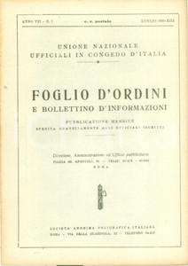 Documento originale, autentico 1935 ROMA U.N.U.C.I. Foglio d ordini Pellegrinaggio ex combattenti in FRANCIA 1