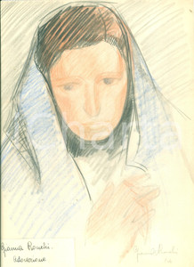 Stampa, bozzetto originale 1946 ADORAZIONE Disegno originale pittrice Gianna RONCHI a pastello AUTOGRAFO 1