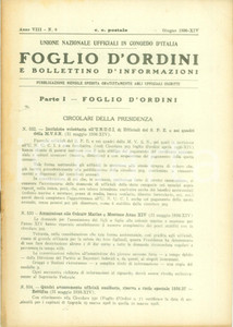 Documento originale, autentico 1936 ROMA U.N.U.C.I. Foglio d ordini Circolari della Presidenza Rivista 1