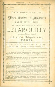 Libro, pubblicazione d epoca 1889 PARIS Librairie LETAROUILLY Catalogue mensuel Livres anciens et modernes 1 1