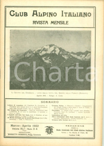 Giornale, rivista storica 1922 RIVISTA CLUB ALPINO ITALIANO Nel Gruppo del DISGRAZIA Rivista XLI n. 34 1