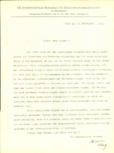 Documento originale, autentico 1911 WIEN VII Internationaler Kongress Versicherungswissenschaft in AMSTERDAM 1