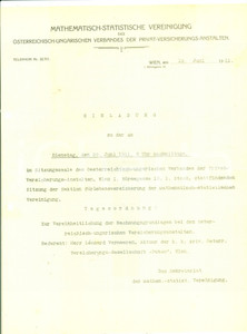 Documento originale, autentico 1911 TRIESTE MathematischStatistische Vereinigung Convocazione assemblea 1