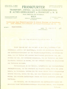 Documento originale, autentico 1911 WIEN Frankfurter Transport Unfall und GlasVersicherungsActienGesellschaft 1