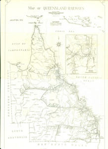 Mappa, planimetria storica 1965 ca SOUTH AUSTRALIA Mappa delle QUEENSLAND RAILWAYS Locandina 1