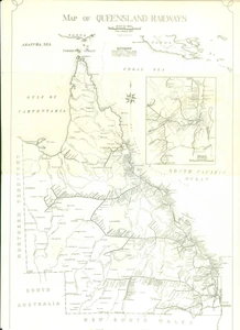 Mappa, planimetria storica 1965 ca SOUTH AUSTRALIA Mappa delle QUEENSLAND RAILWAYS Locandina 1