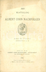 Libro, pubblicazione d epoca 1901 BERLIN Katalog von Albert COHN Nachfolger Rara et curiosa LZ 1