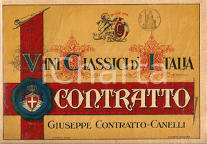 Materiale pubblicitario d’epoca 1930 ca CANELLI AT Vini classici d Italia CONTRATTO Vetrofania ILLUSTRATA 1