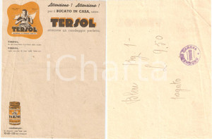 Materiale pubblicitario d’epoca 1955 ca FOSSANO CN Drogheria Carena TERSOL detersivo Carta intestata 1
