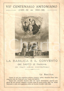 Oggetto da collezione cartaceo 1932 PADOVA VII Centenario Antoniano Basilica e Convento SANT ANTONIO Opuscolo 1
