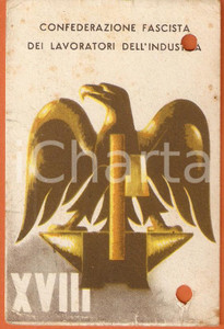 Oggetto da collezione cartaceo 1940 MILANO Confederazione Fascista Lavoratori Industria Sindacato Metallurgici 1