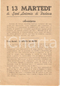 Oggetto da collezione cartaceo 1950 ca SANT ANTONIO DA PADOVA i 13 martedÃ¬ Pubblicazione 1