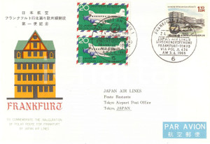 Materiale pubblicitario d’epoca 1969 JAPAN AIR LINES First flight cover of POLAR ROUTE Frankfurt  Tokyo Busta 1