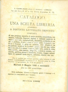 Giornale, rivista storica 1892 ROMA Catalogo scelta libreria di distinto letterato defunto CARMIGNANI 1