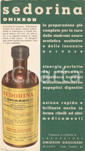 Materiale pubblicitario d’epoca 1953 MILANO Laboratori OMIKRON GAGLIARDI Farmaco SEDORINA Volantino 13x24 cm 1