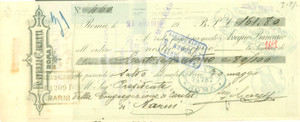 Documento originale, autentico 1910 ROMA Ditta Fratelli CARETTI Assegno bancario pubblicitario 1
