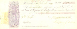 Documento originale, autentico 1899 MONTECAROTTO AN Cassa di Risparmio Vaglia cambiario intestato 1