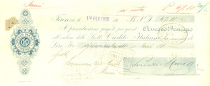 Documento originale, autentico 1920 FIRENZE Ditta Lorenzo MANETTI Assegno bancario pubblicitaria intestato 1
