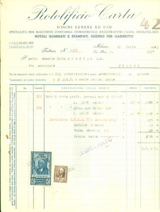 Documento originale, autentico 1943 MILANO Rotolificio carta Macchine contabili commerciali Fattura commerciale 1