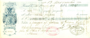 Documento originale, autentico 1913 ROMA Fabbrica liquori Eredi VANNISANTI Distilleria Assegno pubblicitario 1