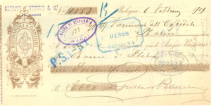 Documento originale, autentico 1909 BOLOGNA Ditta BRENNAROLI & GANDINI Cambiale pubblicitaria 1